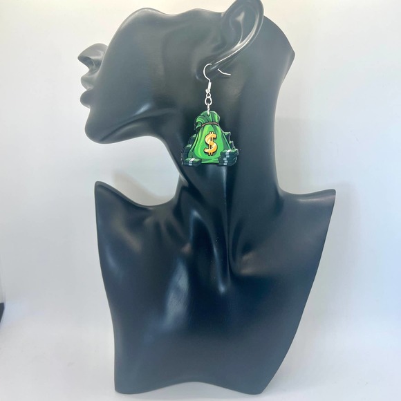Money Bags Earrings - Cash Earrings - Dollar Earrings - Boss Babe Accessories - Picture 8 of 10